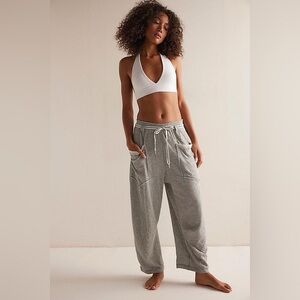 Free People Intimately Wait A Minute Barrel Pants, Ankle Length, Belted, Grey